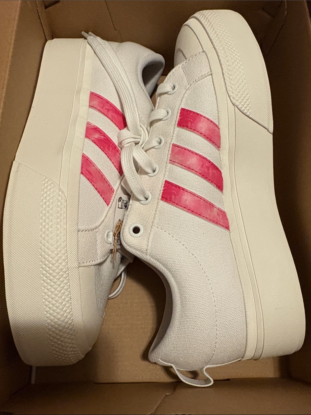 adidas White Canvas Sneakers with Pink Stripes - Women